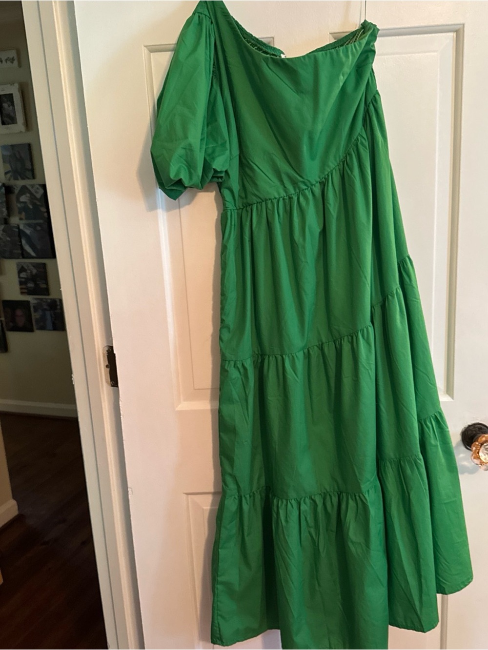 TCEC Asymmetrical Green Tiered Midi Dress